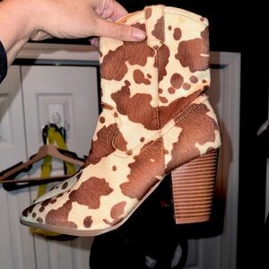 Cow Print Ankle Boots